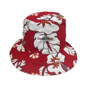 Island Planet Miami Beach Floral Bucket Hat Red White Hawaiian Beach Unisex
